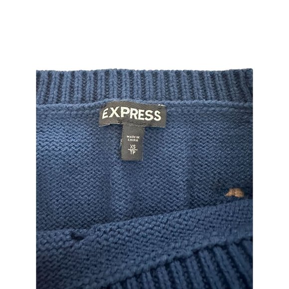 EXPRESS Blue Distressed Crewneck Sweater Size XS - Picture 2 of 5